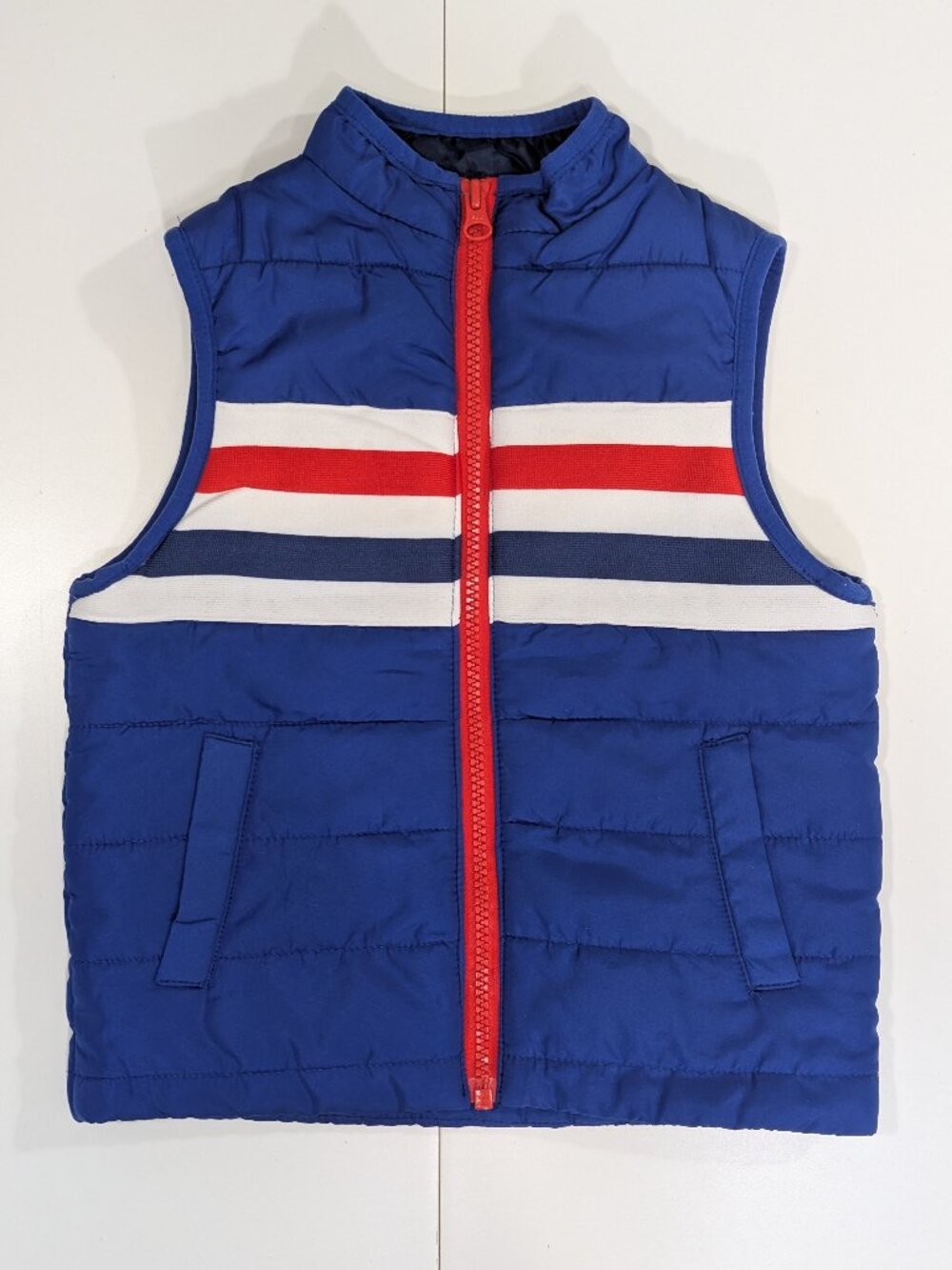 Andy & Evan Blue Puffer Vest with Red and White Stripes - 3T